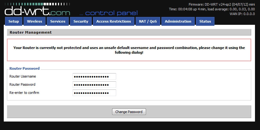 DD-WRT 固件后台登陆页面